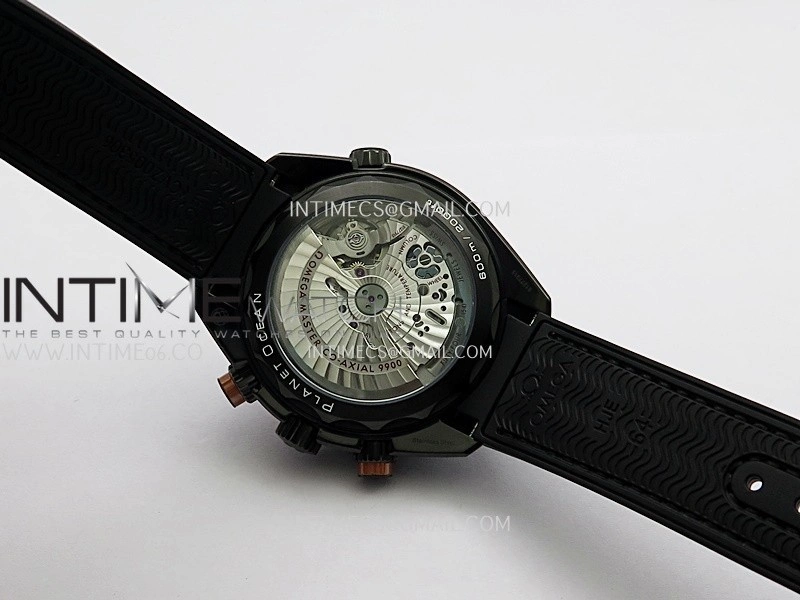 Planet Ocean Master Chronometer Black Orange Ceramic Bezel DLC VRF 1:1 Best Edition Black Dial On Black Rubber Strap A9900