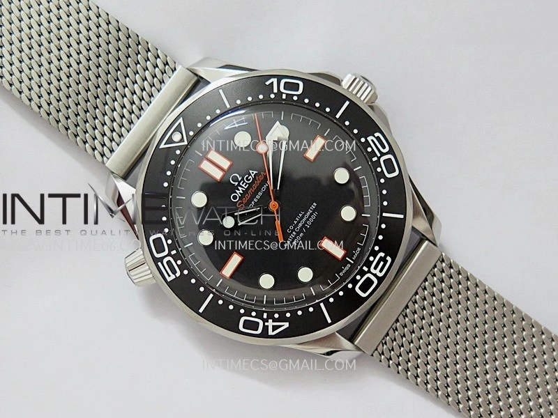 Seamaster 300M Diver 42mm Orange Second Hand SS VSF Best Edition Black Dial On Mesh Bracelet Super Clone 8806