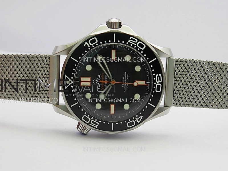 Seamaster 300M Diver 42mm Orange Second Hand SS VSF Best Edition Black Dial On Mesh Bracelet Super Clone 8806
