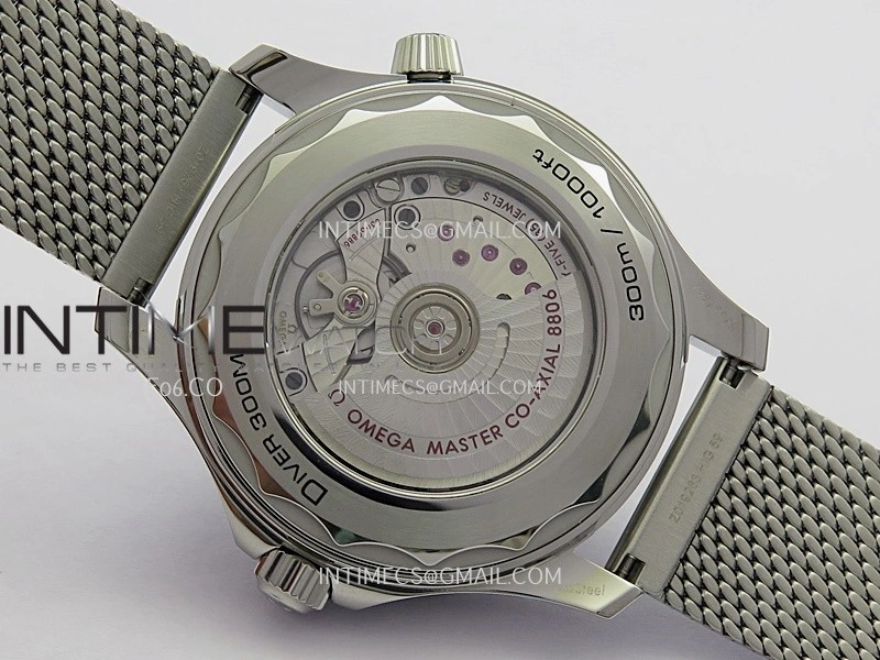 Seamaster 300M Diver 42mm Orange Second Hand SS VSF Best Edition Black Dial On Mesh Bracelet Super Clone 8806