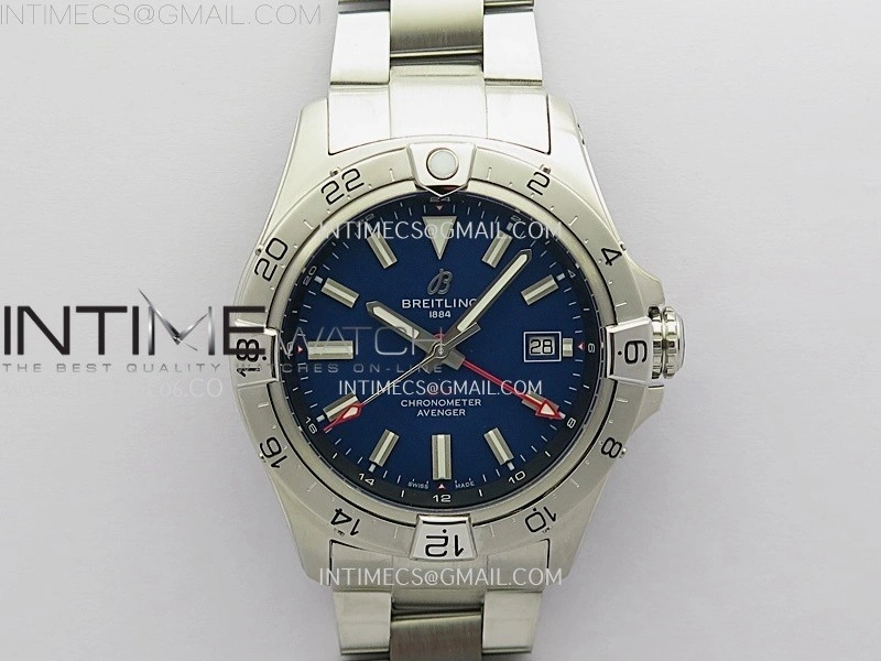 Avenger Chronometer 42mm GMT SS BLSF 1:1 Best Version Blue Dial On SS Bracelet A2836