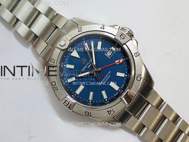 Avenger Chronometer 42mm GMT SS BLSF 1:1 Best Version Blue Dial On SS Bracelet A2836