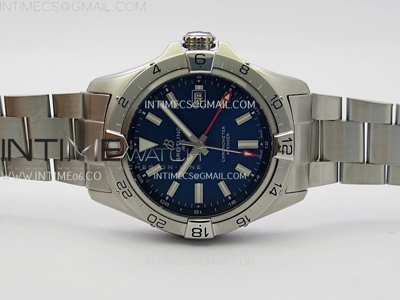 Avenger Chronometer 42mm GMT SS BLSF 1:1 Best Version Blue Dial On SS Bracelet A2836