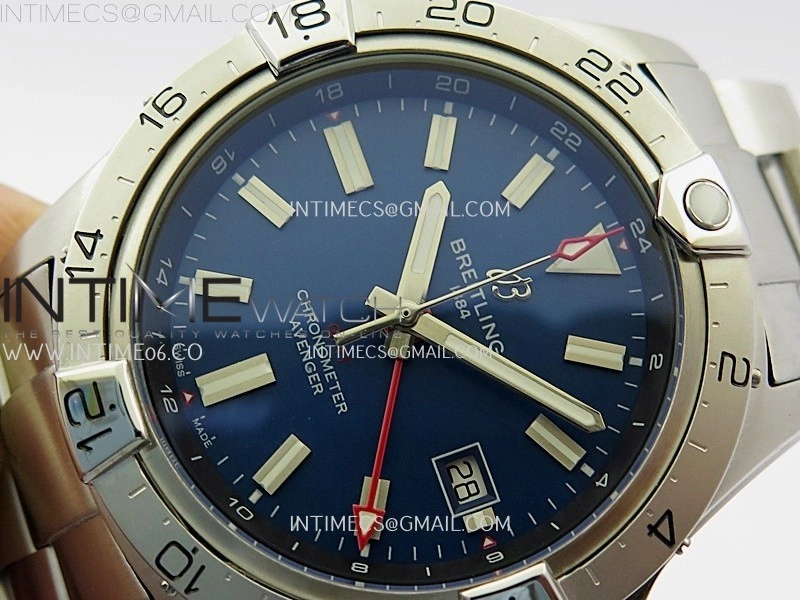 Avenger Chronometer 42mm GMT SS BLSF 1:1 Best Version Blue Dial On SS Bracelet A2836