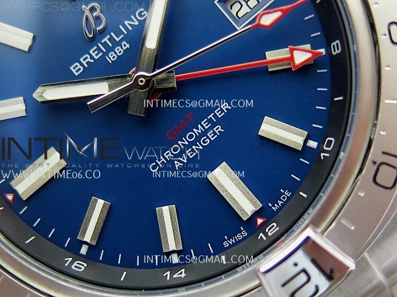 Avenger Chronometer 42mm GMT SS BLSF 1:1 Best Version Blue Dial On SS Bracelet A2836