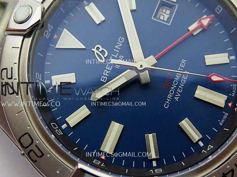 Avenger Chronometer 42mm GMT SS BLSF 1:1 Best Version Blue Dial On SS Bracelet A2836