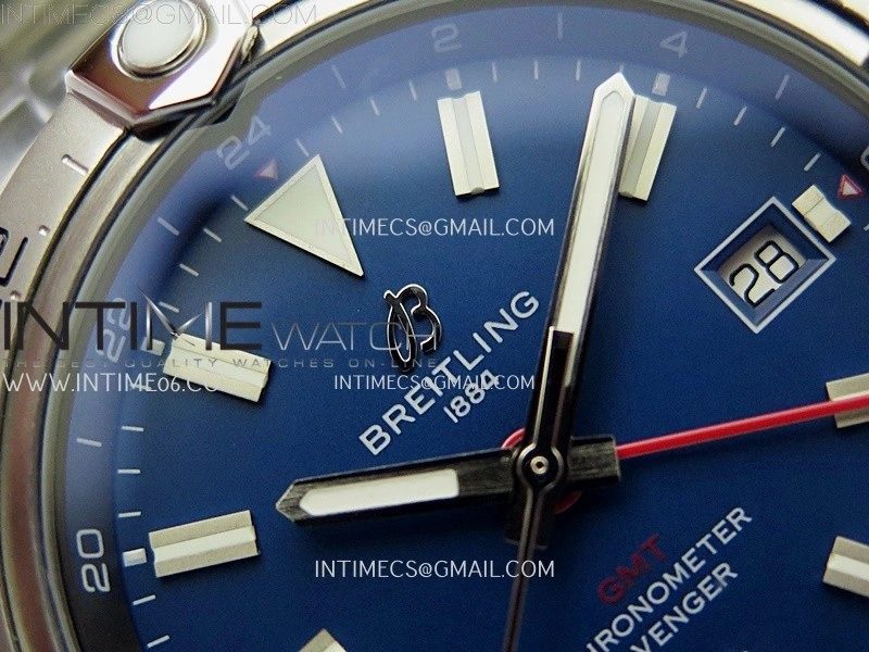 Avenger Chronometer 42mm GMT SS BLSF 1:1 Best Version Blue Dial On SS Bracelet A2836