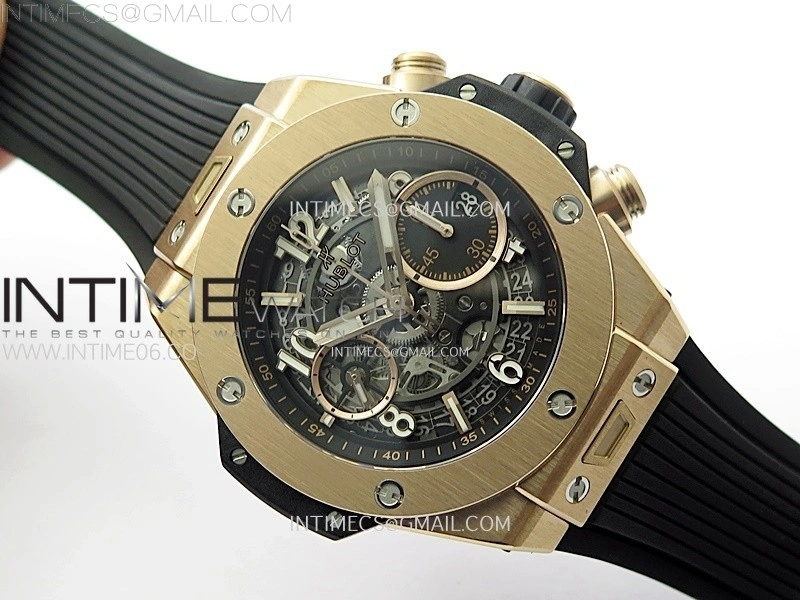 Hublot Big Bang Unico 42mm RG BBF 1:1 Best Edition Black Skeleton Dial on Black Rubber Strap A1280