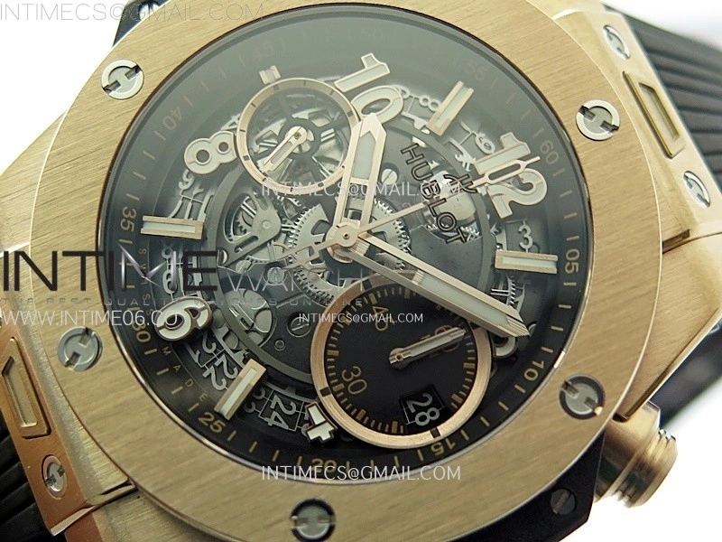 Hublot Big Bang Unico 42mm RG BBF 1:1 Best Edition Black Skeleton Dial on Black Rubber Strap A1280