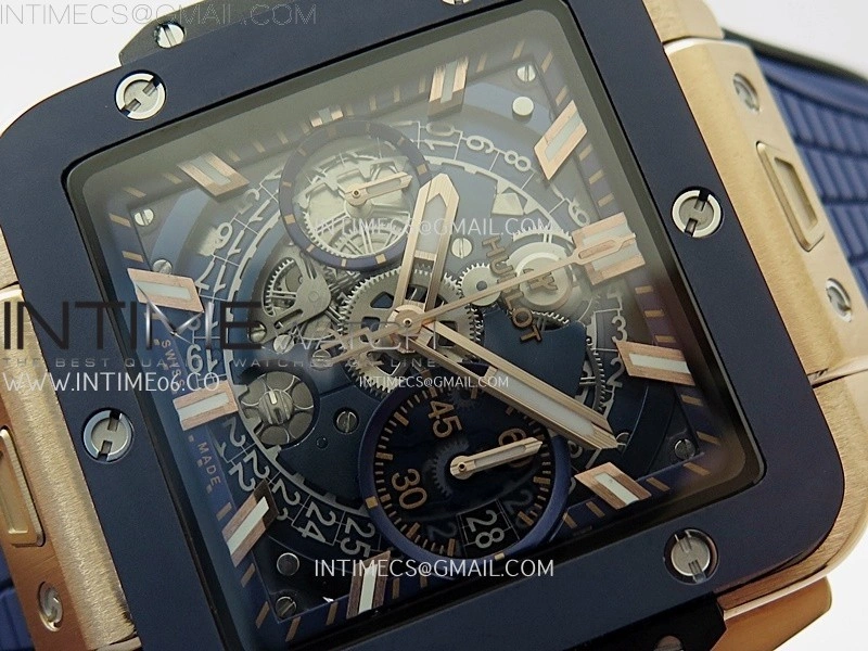 Square Bang Unico 42mm RG Ceramic BBF 1:1 Best Edition Skeleton Dial on Blue Rubber Strap A1280