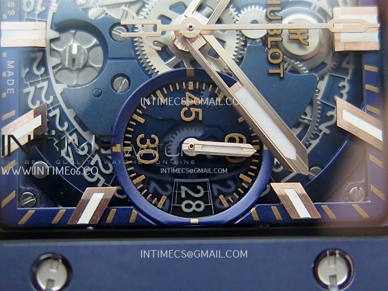 Square Bang Unico 42mm RG Ceramic BBF 1:1 Best Edition Skeleton Dial on Blue Rubber Strap A1280