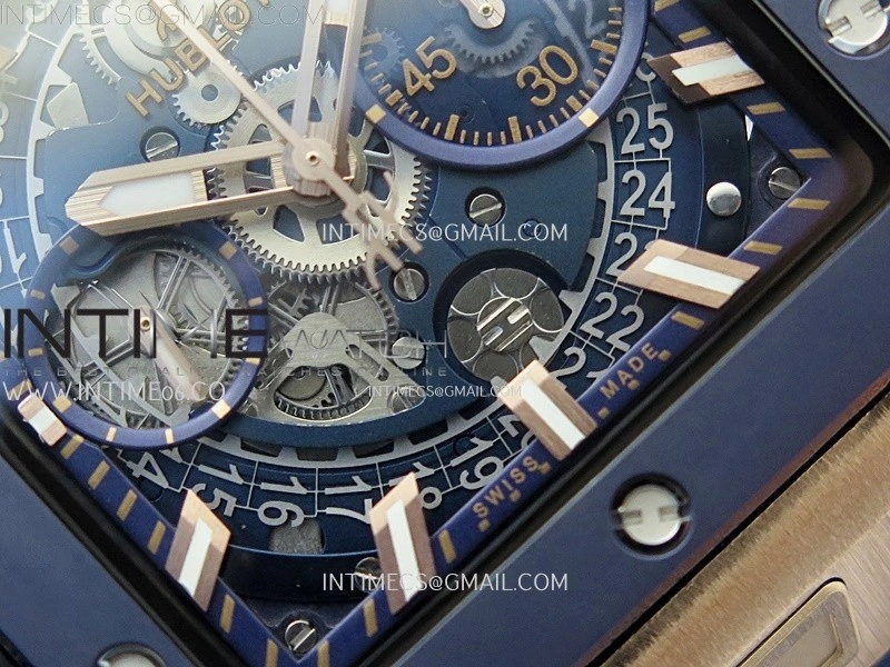 Square Bang Unico 42mm RG Ceramic BBF 1:1 Best Edition Skeleton Dial on Blue Rubber Strap A1280