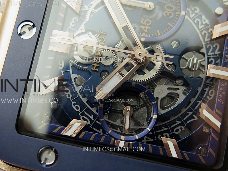 Square Bang Unico 42mm RG Ceramic BBF 1:1 Best Edition Skeleton Dial on Blue Rubber Strap A1280