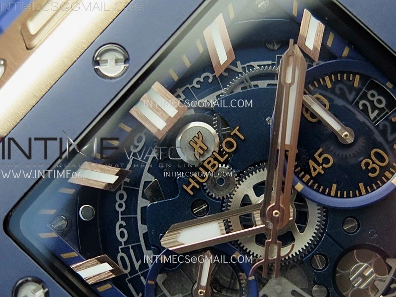 Square Bang Unico 42mm RG Ceramic BBF 1:1 Best Edition Skeleton Dial on Blue Rubber Strap A1280