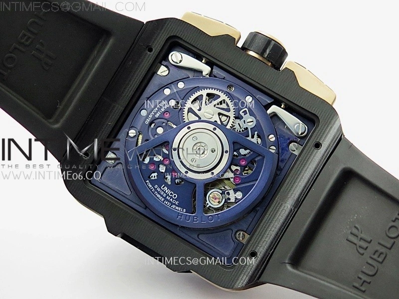 Square Bang Unico 42mm RG Ceramic BBF 1:1 Best Edition Skeleton Dial on Blue Rubber Strap A1280