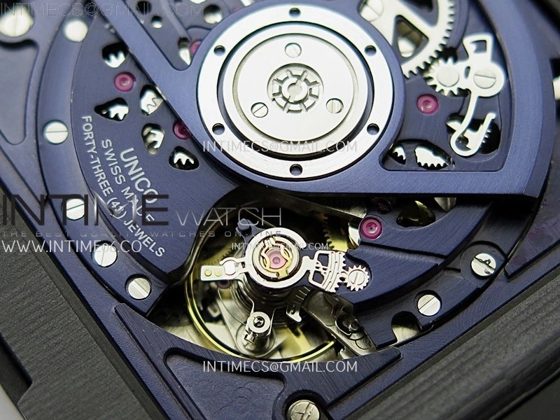 Square Bang Unico 42mm RG Ceramic BBF 1:1 Best Edition Skeleton Dial on Blue Rubber Strap A1280