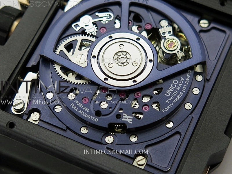 Square Bang Unico 42mm RG Ceramic BBF 1:1 Best Edition Skeleton Dial on Blue Rubber Strap A1280