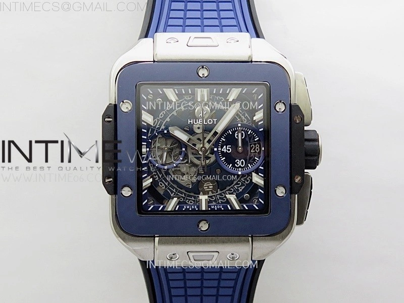 Square Bang Unico 42mm Ti Ceramic BBF 1:1 Best Edition Skeleton Dial on Blue Rubber Strap A1280