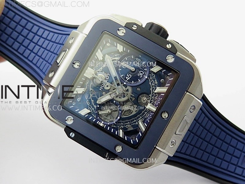 Square Bang Unico 42mm Ti Ceramic BBF 1:1 Best Edition Skeleton Dial on Blue Rubber Strap A1280