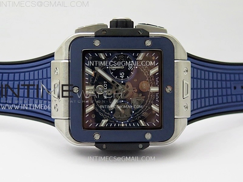 Square Bang Unico 42mm Ti Ceramic BBF 1:1 Best Edition Skeleton Dial on Blue Rubber Strap A1280