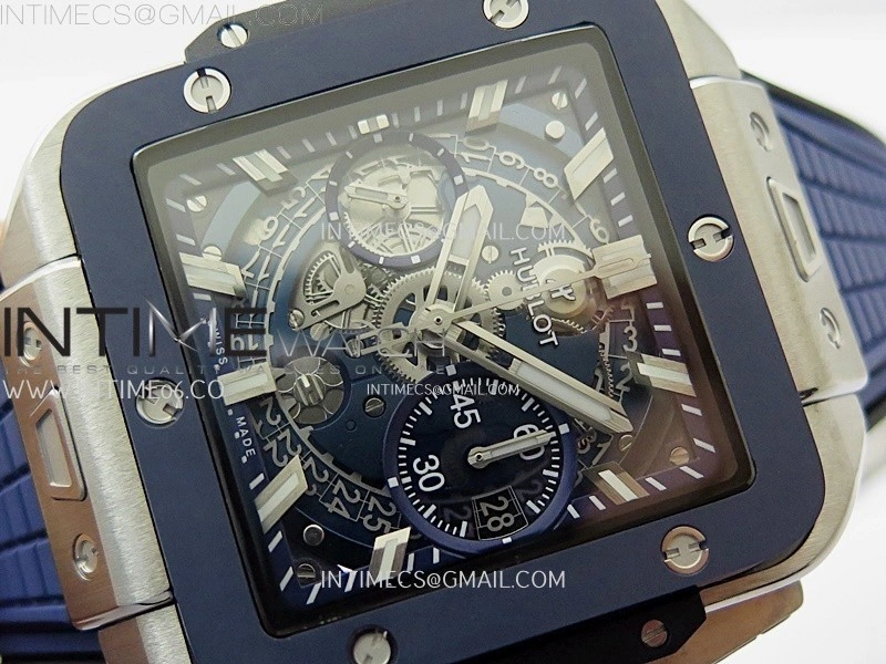 Square Bang Unico 42mm Ti Ceramic BBF 1:1 Best Edition Skeleton Dial on Blue Rubber Strap A1280