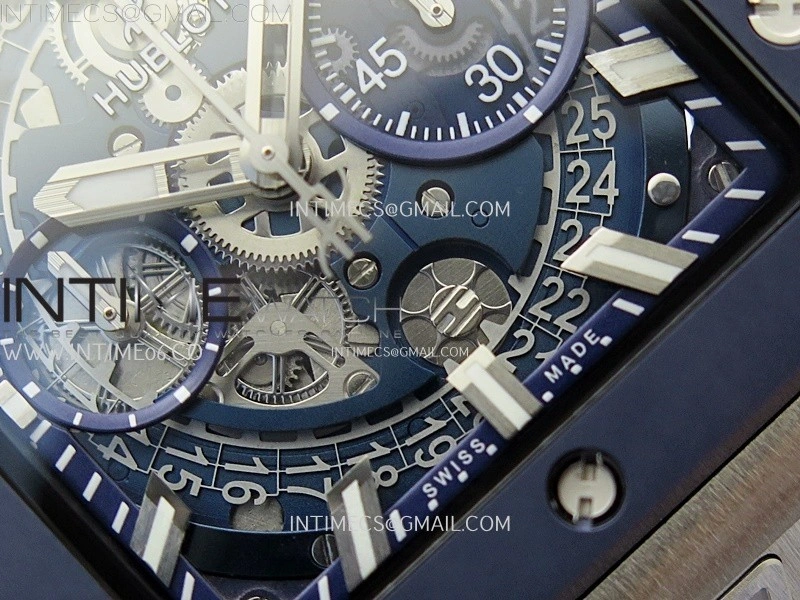 Square Bang Unico 42mm Ti Ceramic BBF 1:1 Best Edition Skeleton Dial on Blue Rubber Strap A1280
