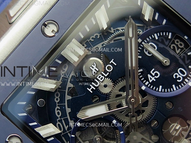 Square Bang Unico 42mm Ti Ceramic BBF 1:1 Best Edition Skeleton Dial on Blue Rubber Strap A1280