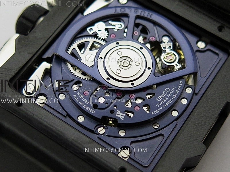 Square Bang Unico 42mm Ti Ceramic BBF 1:1 Best Edition Skeleton Dial on Blue Rubber Strap A1280