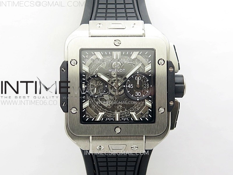 Square Bang Unico 42mm Titanium BBF 1:1 Best Edition Skeleton Dial on Black Rubber Strap A1280