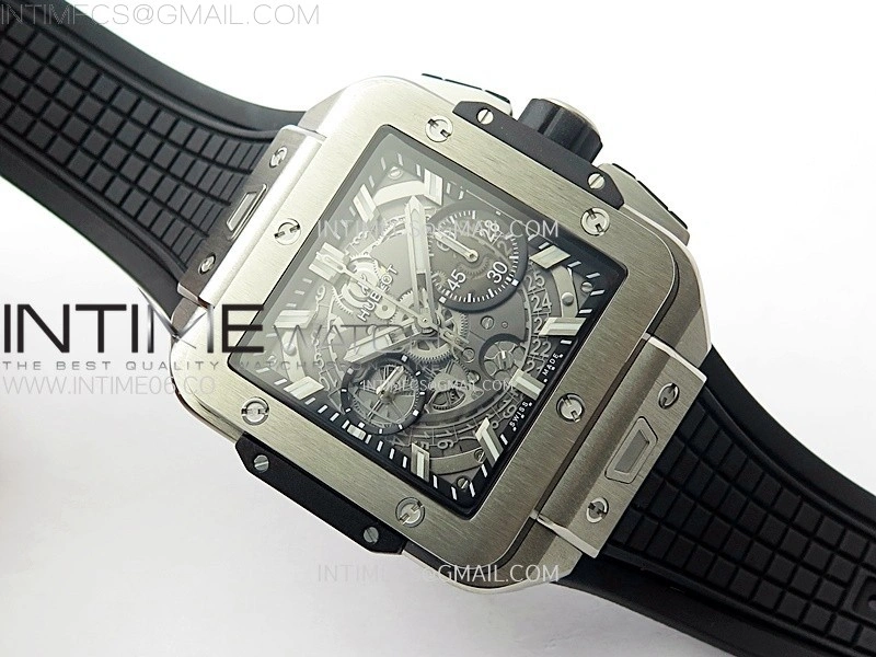 Square Bang Unico 42mm Titanium BBF 1:1 Best Edition Skeleton Dial on Black Rubber Strap A1280