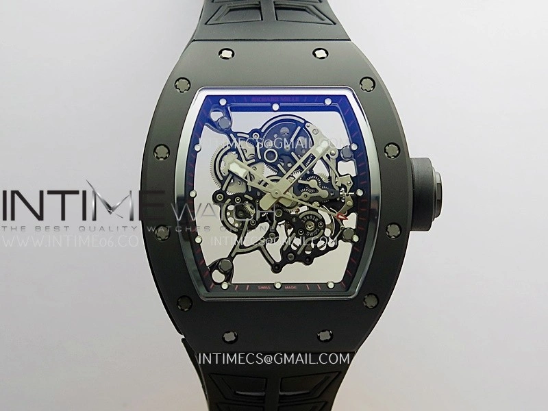 RM055 Black Case Black Inner Bezel Umi Office 1:1 Best Edition Skeleton Dial Black Strap RMUL2 SuperClone