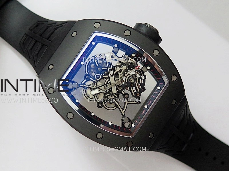 RM055 Black Case Black Inner Bezel Umi Office 1:1 Best Edition Skeleton Dial Black Strap RMUL2 SuperClone