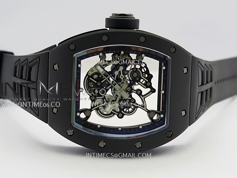 RM055 Black Case Black Inner Bezel Umi Office 1:1 Best Edition Skeleton Dial Black Strap RMUL2 SuperClone