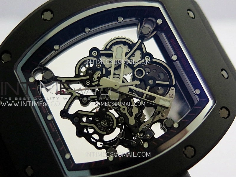 RM055 Black Case Black Inner Bezel Umi Office 1:1 Best Edition Skeleton Dial Black Strap RMUL2 SuperClone