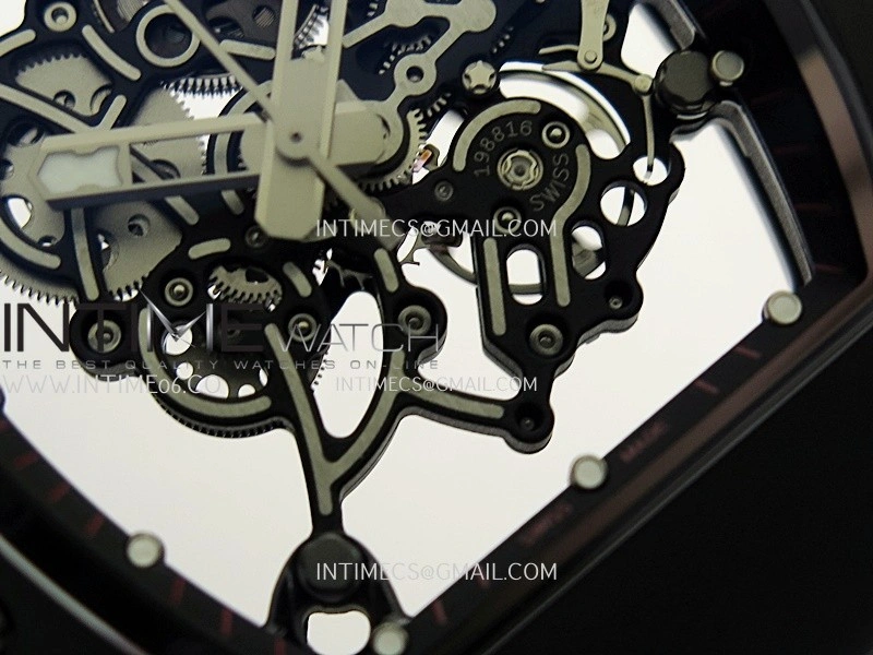 RM055 Black Case Black Inner Bezel Umi Office 1:1 Best Edition Skeleton Dial Black Strap RMUL2 SuperClone