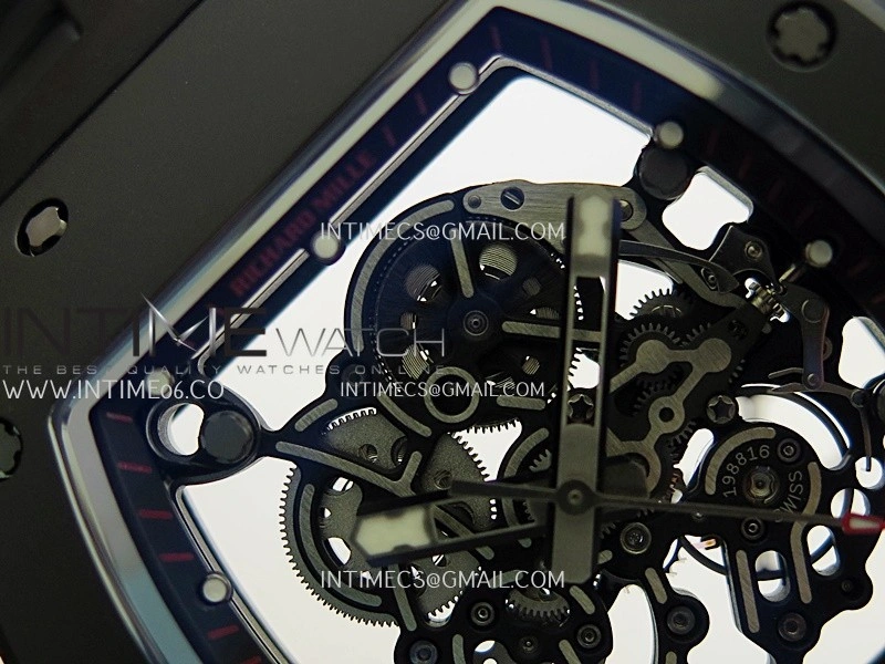 RM055 Black Case Black Inner Bezel Umi Office 1:1 Best Edition Skeleton Dial Black Strap RMUL2 SuperClone