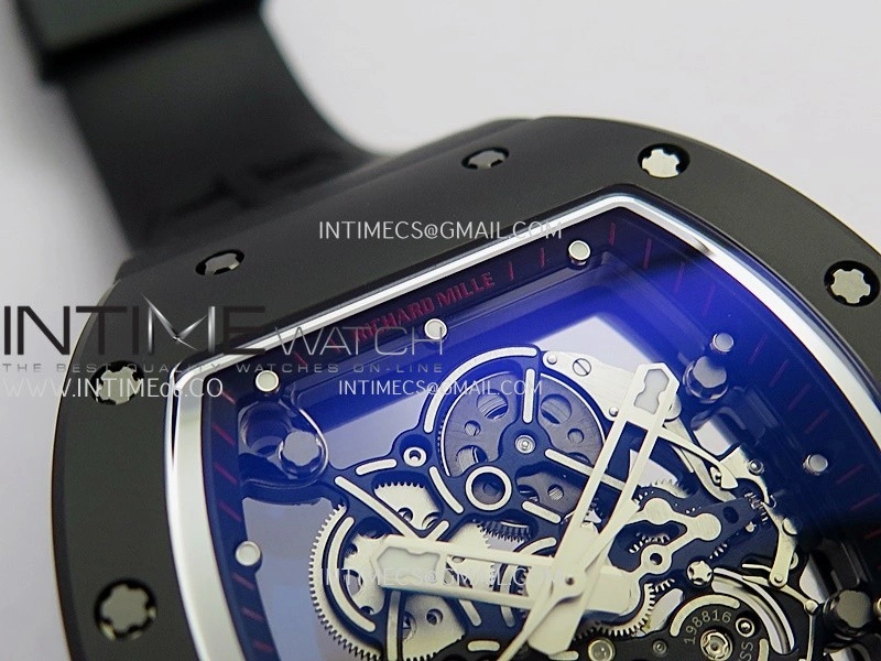 RM055 Black Case Black Inner Bezel Umi Office 1:1 Best Edition Skeleton Dial Black Strap RMUL2 SuperClone