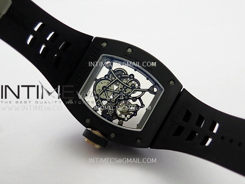 RM055 Black Case Black Inner Bezel Umi Office 1:1 Best Edition Skeleton Dial Black Strap RMUL2 SuperClone