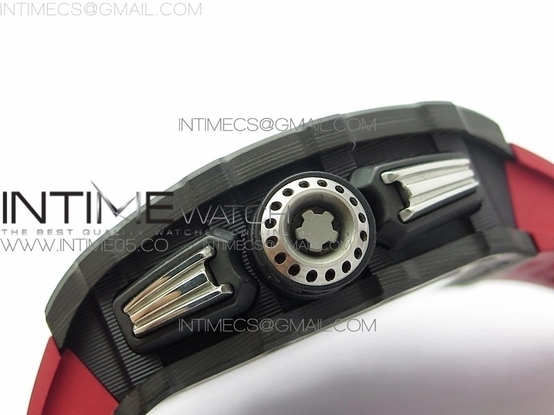 RM011 Carbon Case Chrono KVF 1:1 Best Edition Crystal Skeleton Yellow Dial on Red Rubber Strap A7750 V2