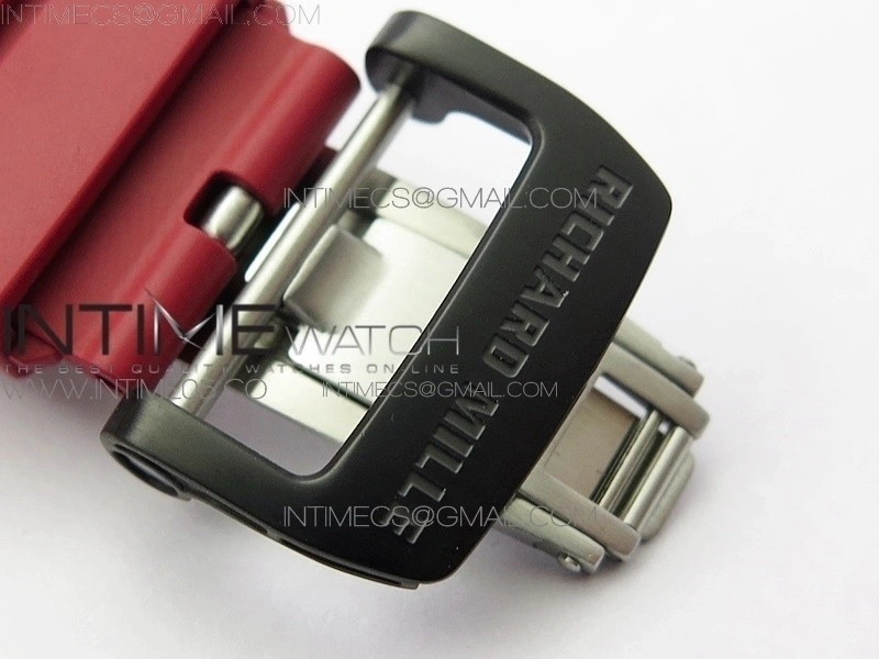 RM011 Carbon Case Chrono KVF 1:1 Best Edition Crystal Skeleton Yellow Dial on Red Rubber Strap A7750 V2