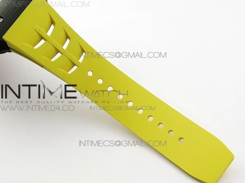 RM011 Carbon Case Chrono KVF 1:1 Best Edition Crystal Skeleton Yellow Dial on Yellow Rubber Strap A7750