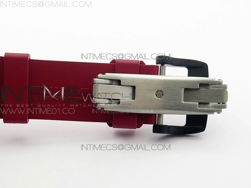 RM011 Carbon Case Chronograph KVF 1:1 Best Edition Carbon Bezel Skeleton Dial on Red Rubber Strap A7750