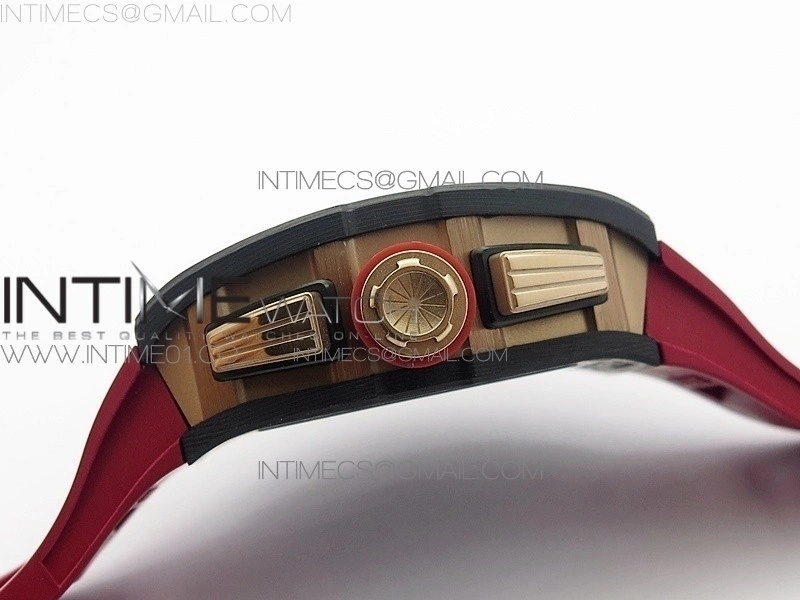RM011 RG Case Chronograph KVF 1:1 Best Edition Carbon Bezel Skeleton Dial on Red Rubber Strap A7750
