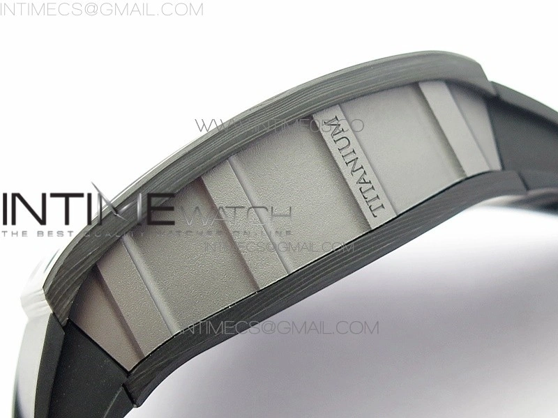 RM011 Titanium Case Carbon Bezel Chronograph KVF 1:1 Best Edition Skeleton Dial Blue Crown on Black Rubber Strap A7750
