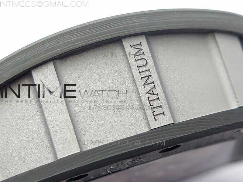 RM011 Titanium Case Carbon Bezel Chronograph KVF 1:1 Best Edition Skeleton Dial Blue Crown on Black Rubber Strap A7750