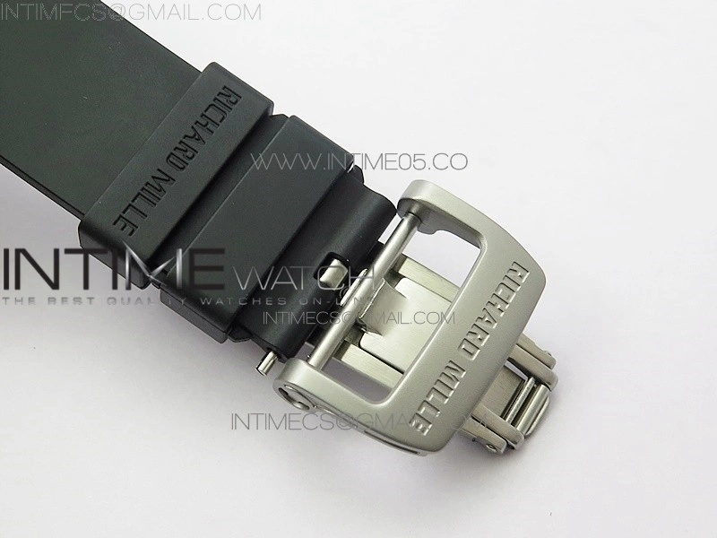 RM011 Titanium Case Carbon Bezel Chronograph KVF 1:1 Best Edition Skeleton Dial Blue Crown on Black Rubber Strap A7750