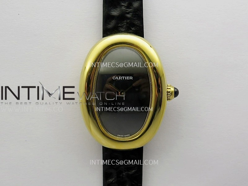 Baignoire Watch YG AF 1:1 Best Edition Black Dial On Black Leather Strap RONDA Quartz