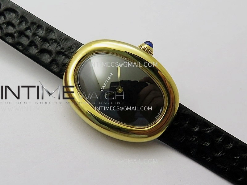 Baignoire Watch YG AF 1:1 Best Edition Black Dial On Black Leather Strap RONDA Quartz