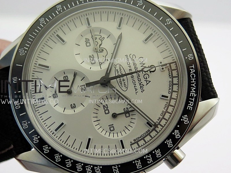 Speedmaster Professional Snoopy SS SMF 1:1 Best Edition Silver Dial Black Marker On Black Nylon Strap A3861