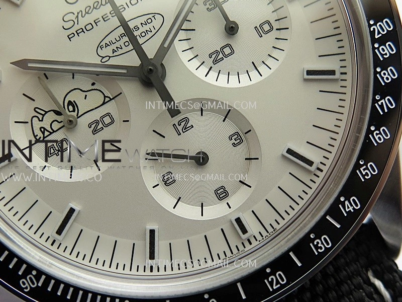 Speedmaster Professional Snoopy SS SMF 1:1 Best Edition Silver Dial Black Marker On Black Nylon Strap A3861